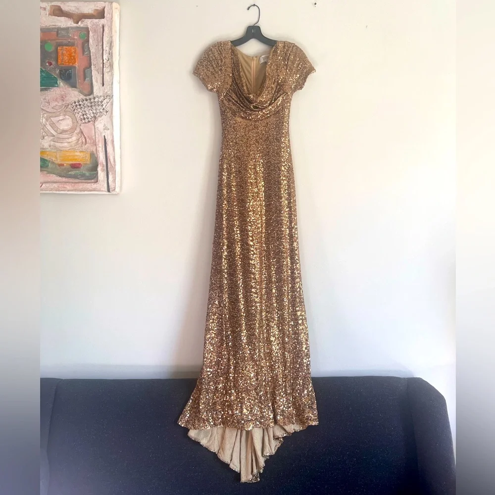 Badgley Mischka Gold Sequin Dress - Picture 2 of 6